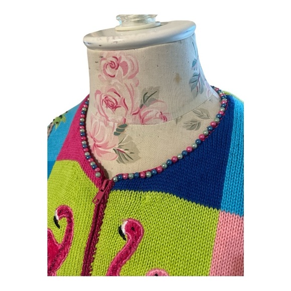 Jack B. Quick Flamingo 🦩 Palm Tree 🌴 Beach Theme Beaded Embellished Zipp… - Picture 9 of 14